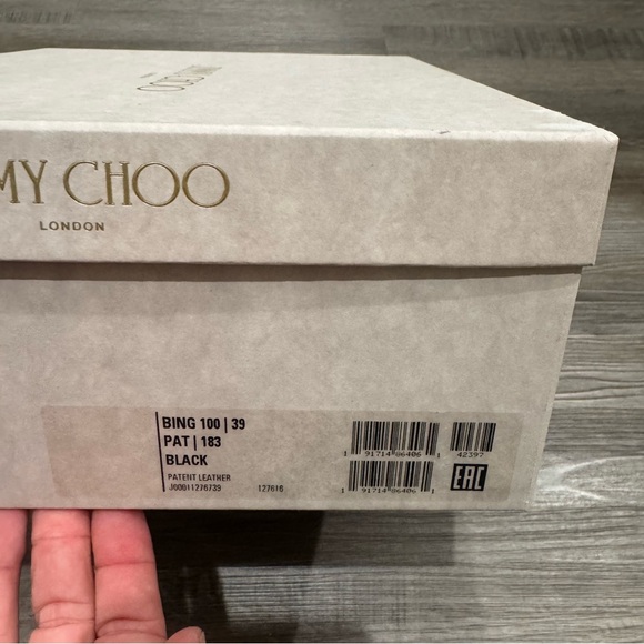 Jimmy Choo Bing 100 Black Patent Leather Crystal Strap Embellished Mule Heels - Picture 16 of 16